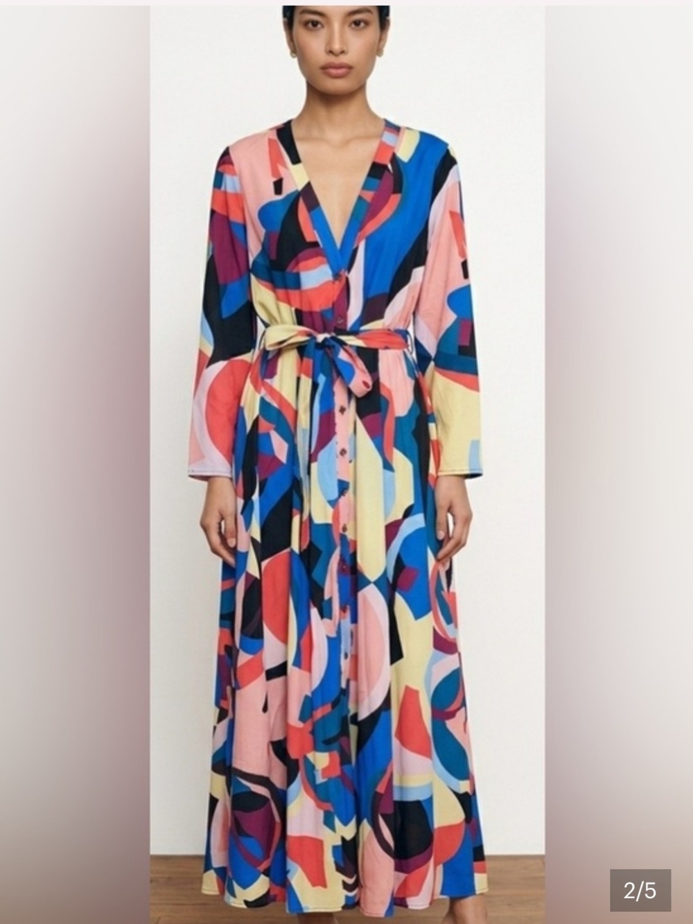 CBR WOMEN'S Abstract Multi-Color Belted Wrap Maxi Dress Size XL
